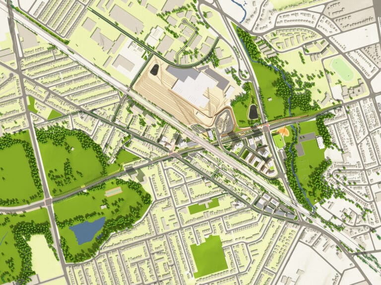 Rendering of Mount Dennis Mobility Hub.