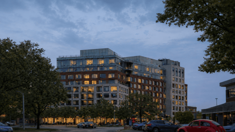 an image of the Edenbridge condominium on the Kingsway. It is the first building to be completed as part of the Humbertown Master Plan.