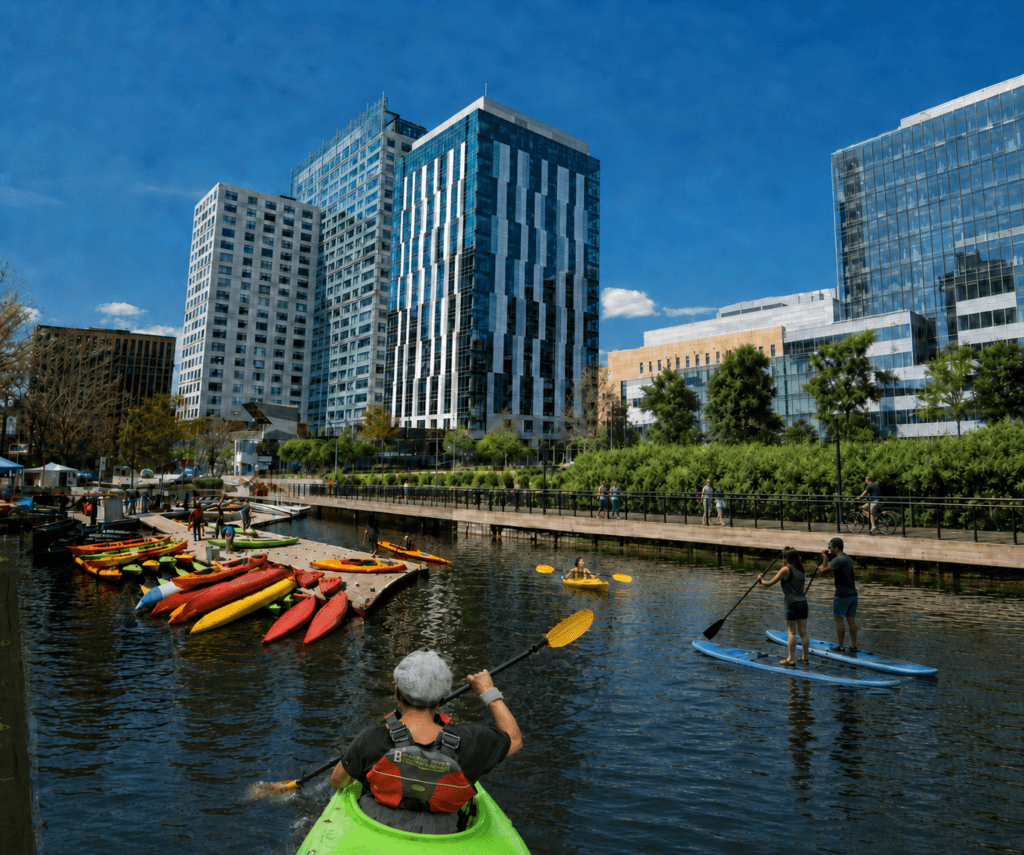 Kendall Square Research Park taken from the Broad Canal Kayak and Canoe launch.