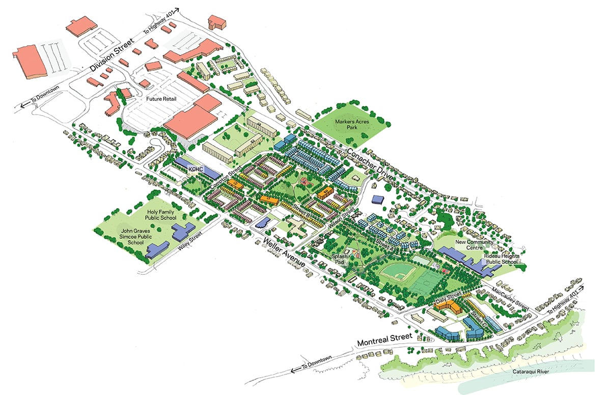 Axonometric of the Rideau Heights Regeneration Strategy.