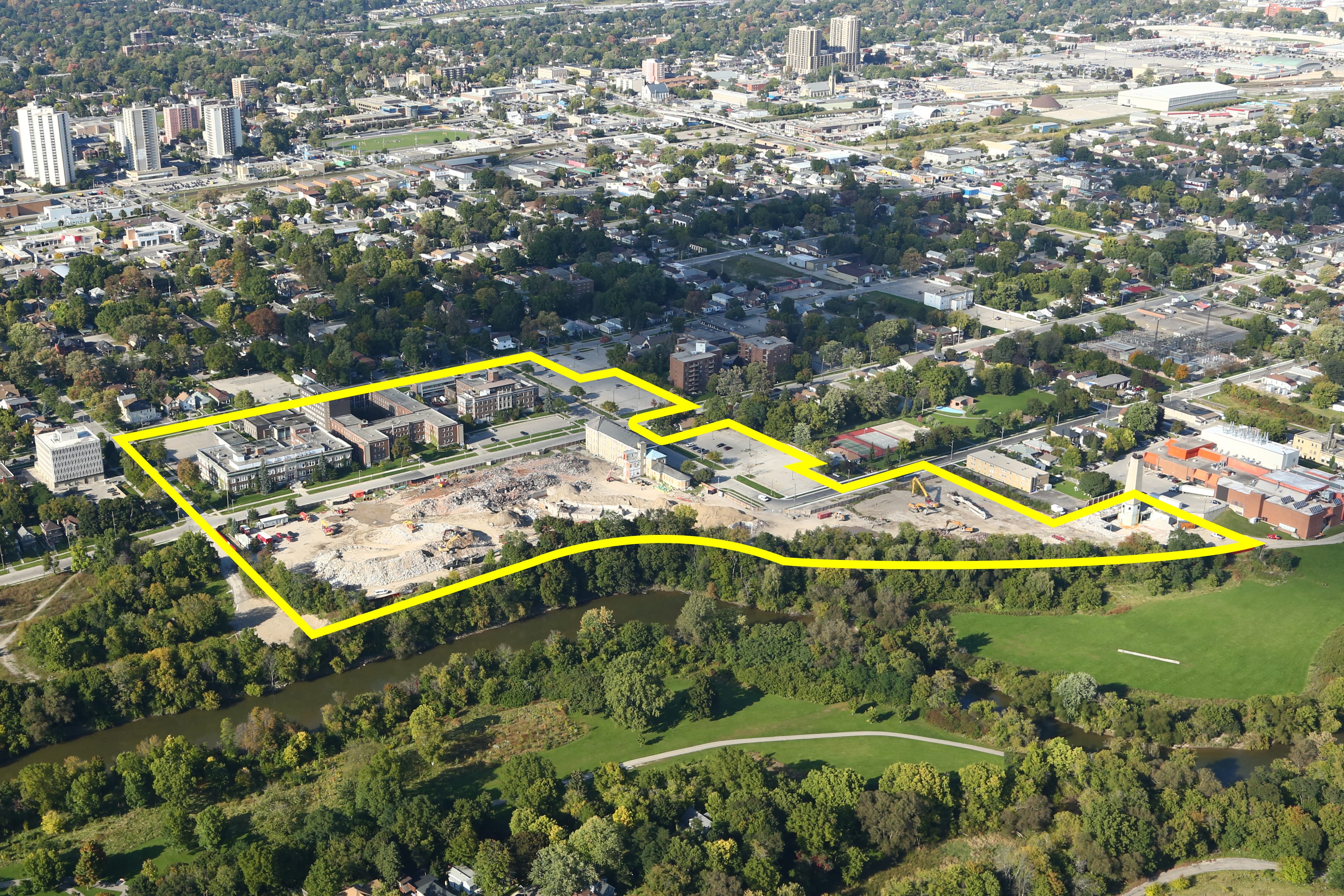 Aerial image of existing Old Victoria Hospital lands.
