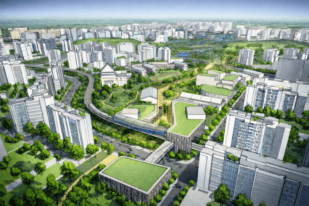 an aerial sketch rendering of image of the Chongqing Area Plan.
