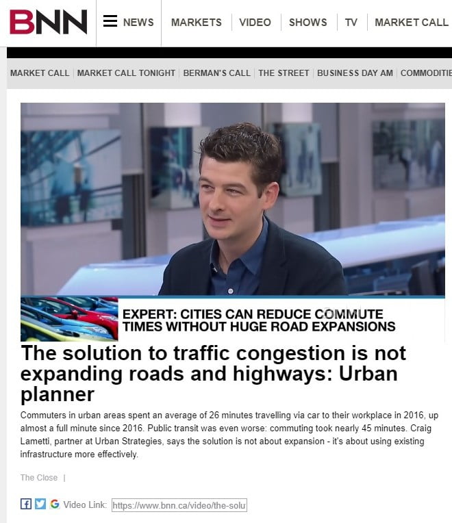 Screenshot of BNN news headline that reads "The solution to traffic congestion is not expanding roads and highways: Urban Planner"