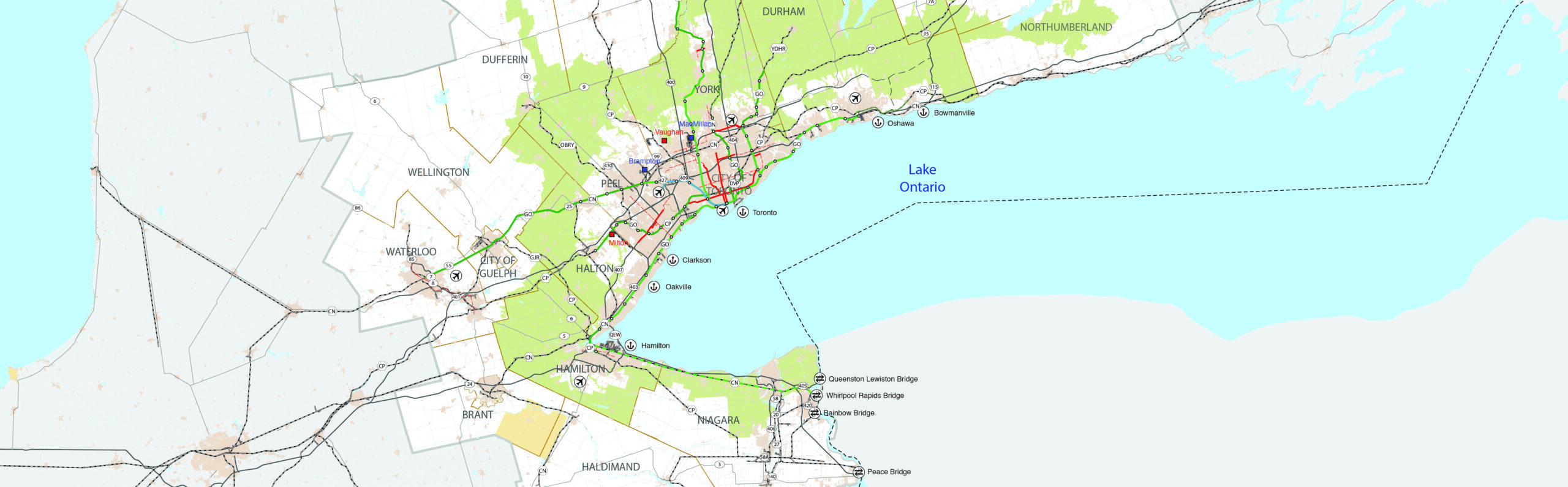 Greater Golden Horseshoe Transportation plan map.