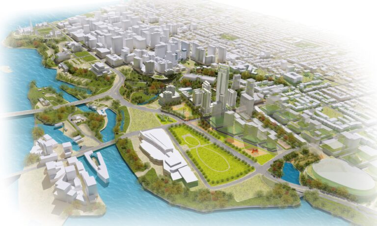 Aerial rendering of LeBreton Flats Master Plan.