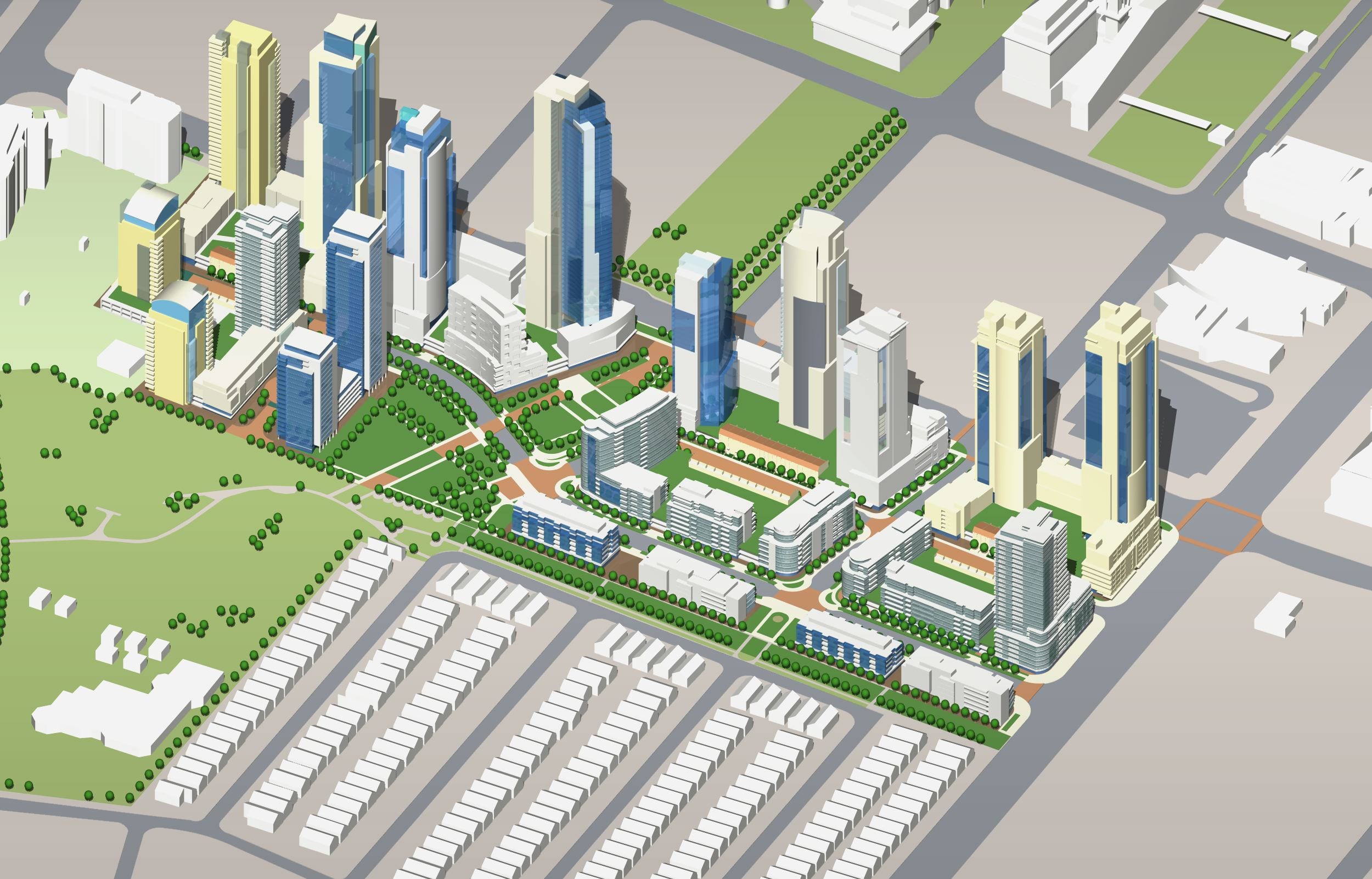 Parkside Village Mississauga City Centre aerial rendering.