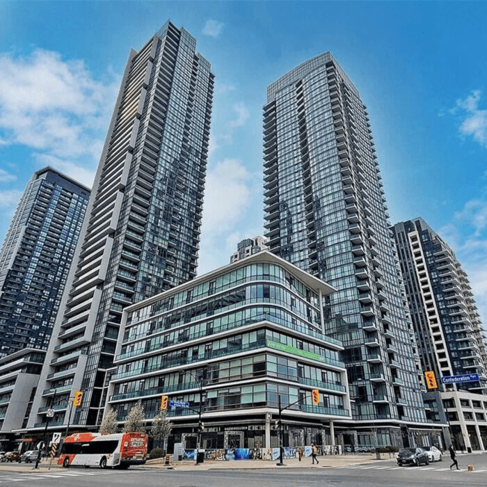 Images of the buildings that have been built in Parkside Village
development in Mississauga.