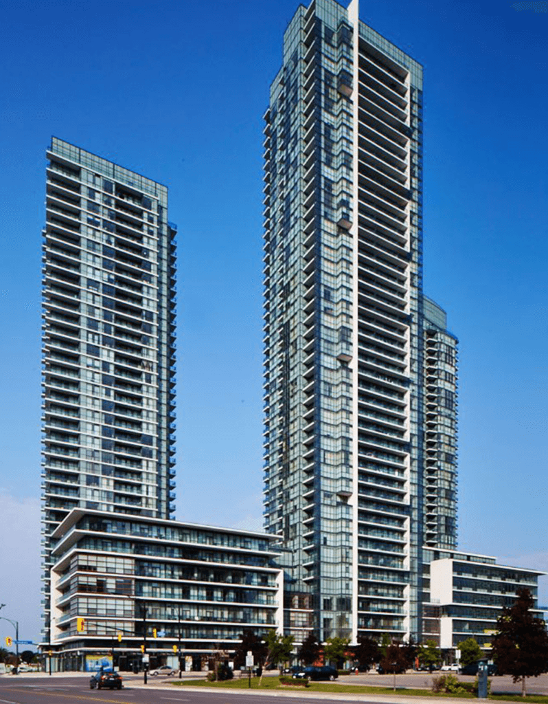Images of the buildings that have been built in Parkside Village
development in Mississauga.