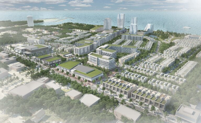 Port Credit West Village aerial rendering.