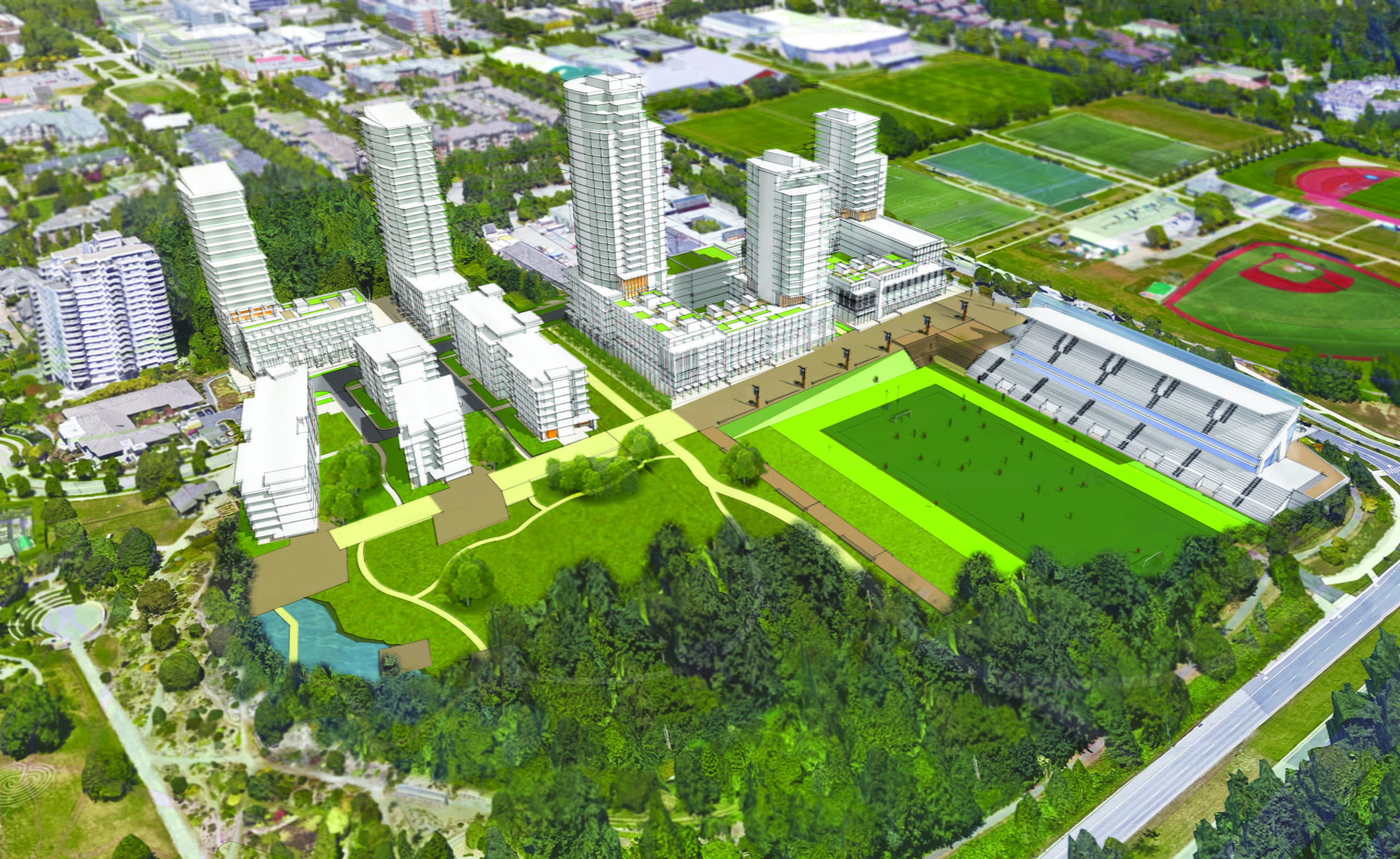 Rendering of the University of British Columbia stadium neighbourhood.