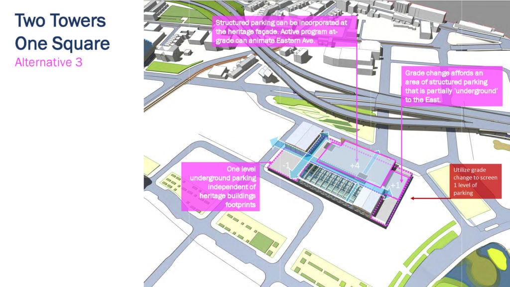 The Foundry Concept rendering showing parking.