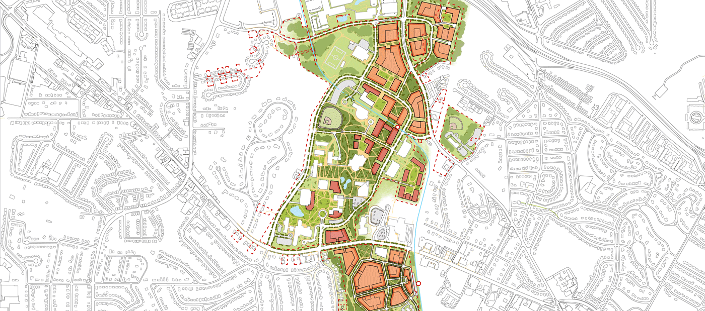 Plan showing University of Missouri St Louis campus master plan.