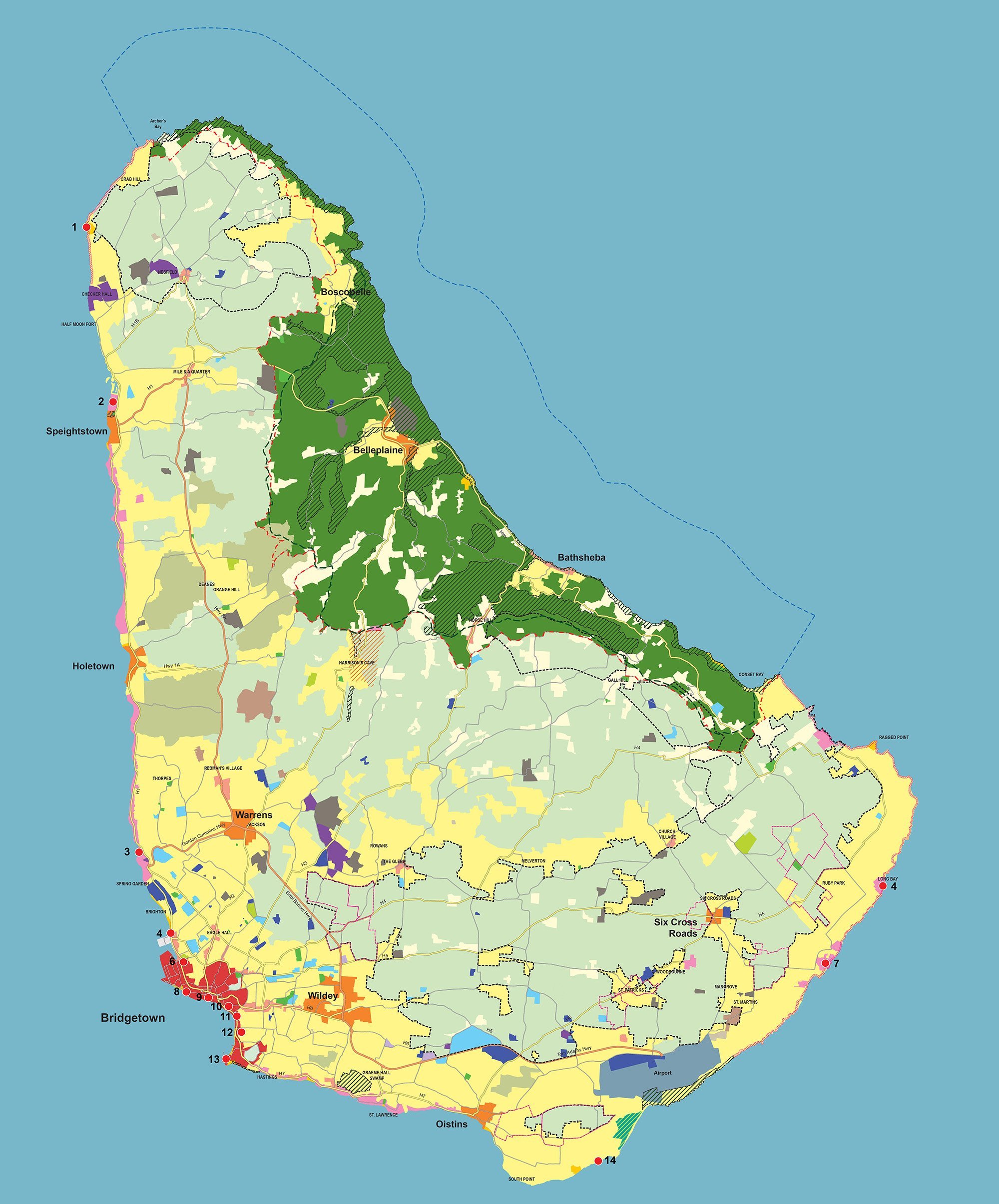 Map displaying land use designations across Barbados.