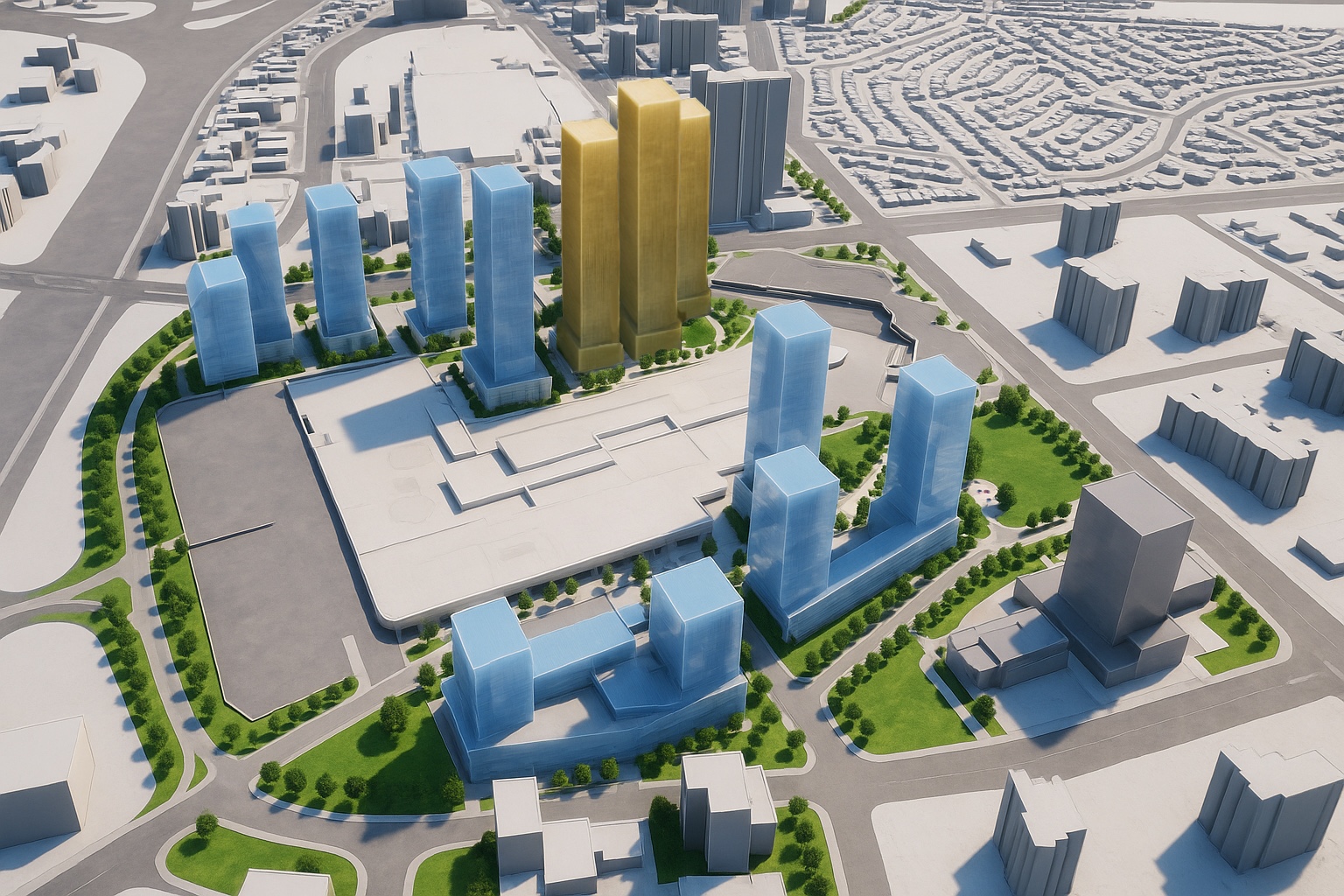 CF Fairview Mall Intensification aerial rendering.