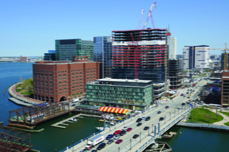 Aerial photo of Fan Pier under construction.