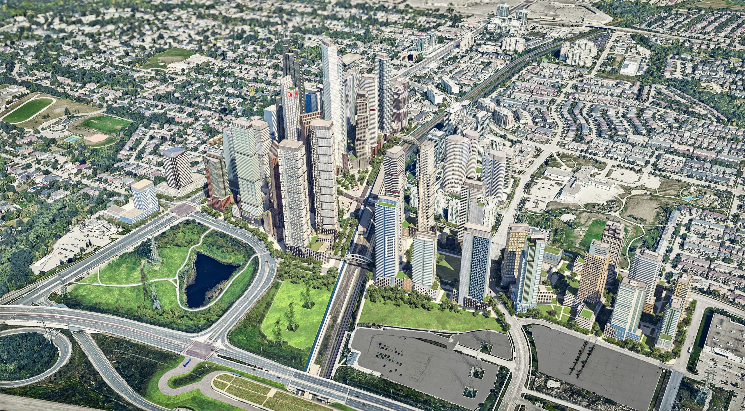 Bird-eye view from the south, of Richmond Hill Centre Visualization