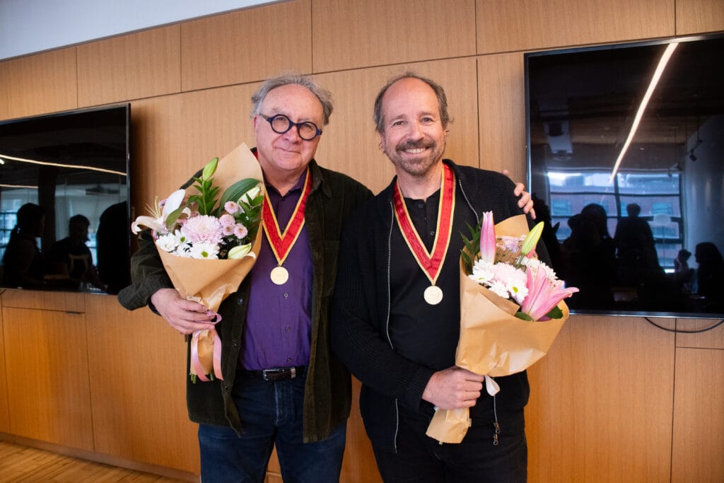 Michel and Eric congratulatory bouquets.